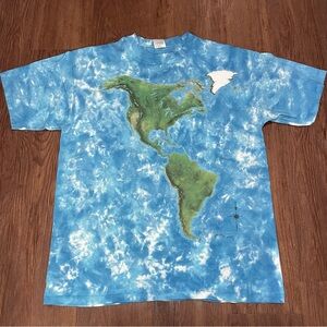 Liquid Blue T-Shirt Map World Ocean Continents All Over Print 90s Size Large